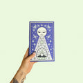 Hand illustrated journal cover depicting moths, stars and an oyster under the moonlight. 